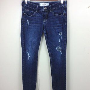 Hollister Dark Wash Destroyed Denim Blue Jeans